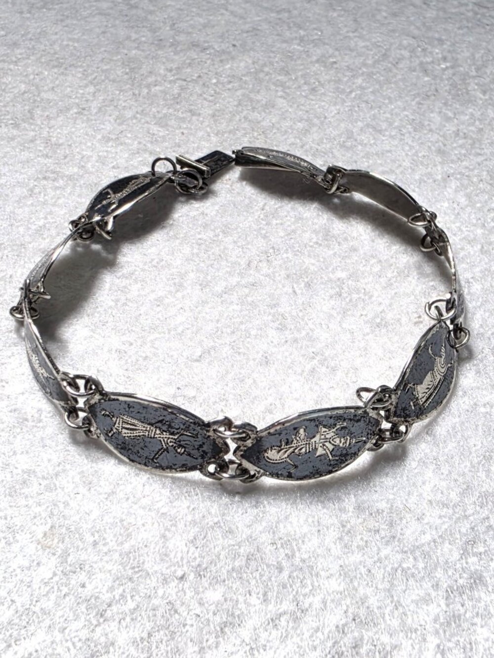 Vintage Thai Siam Sterling Niello Dancer Panel Bracelet